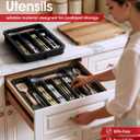Aujen Silverware Organizer - Expandable Kitchen Drawer Organizer, Adjustable Utensil Organizer, Cutlery Tray for Forks, Knives, Multipurpose Kitchen Organizers and Storage Solution, Black, Medium