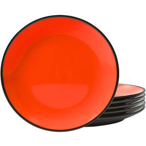 TP 11" Melamine Dinner Plates, 6-Piece Plate Set Unbreakable Serving Dishes for Indoor and Outdoor, Service for 6, Black and Red