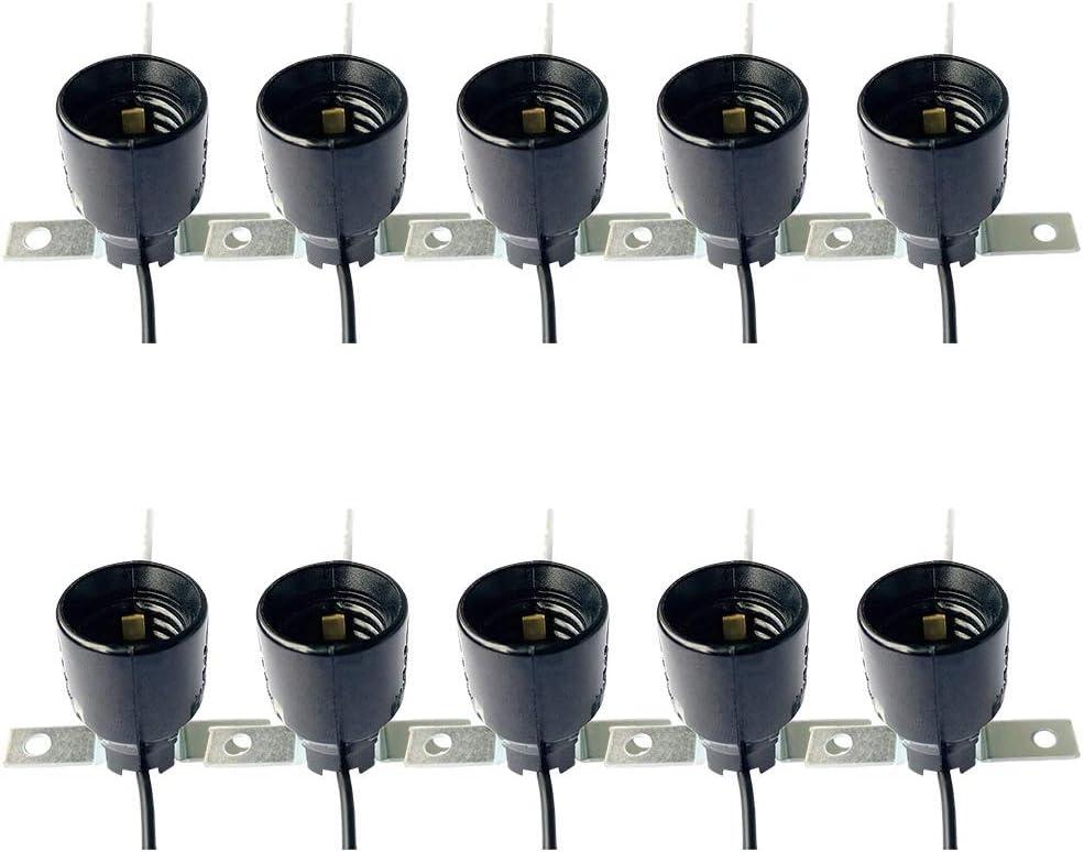 E17-SKT-BL Light Bulb Sockets, Intermediate Base E17 Light Bulb Lampholders, 4 Inch Wire Leads, 75 Watts 250 Volts, Keyless Phenolic, UL Listed, 10-Pack
