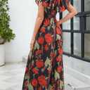 Gardenwed Women's Floral Wide Leg Jumpsuit, Ruffle Short Sleeve Square Neck Summer Casual Palazzo Romper with Pockets (Medium)