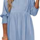 Dokotoo Womens Summer Dresses Casual Tunic Dress Short Sleeve Crew Neck Flowy Babydoll Dress (X-Large, Sky Blue)