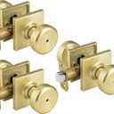 3 Pack Gold Interior Door Knobs for Bathroom & Bedroom, Pismo Doorknob Turn Lock with Square Rosette,Heavy Duty Door Knob with Lock