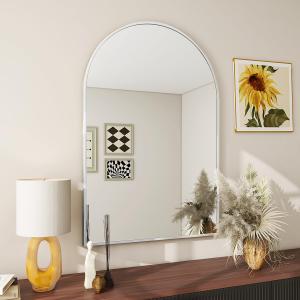 BEAUTYPEAK 26"x38" Arch Bathroom Mirror, Wall Mounted Vanity Metal Frame Mirror for Bedroom, Entryway, Living Room, Silver (38"L x 26"W)
