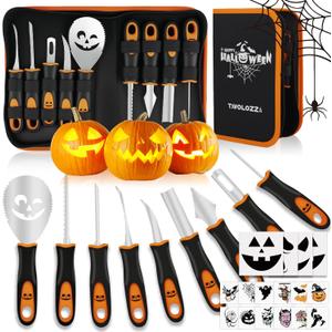 Tavolozza Fine Arts Professional Pumpkin Carving Kit, 26 PCS Heavy Duty Stainless Steel Tools with 9 Knives, Saw & Scoop, Halloween Carving Set with Stencils for Adults & Kids to DIY Jack-o-Lanterns
