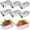 8 Packs Stainless Steel Hotel Pans with Lids 1/4 Size x 6" Deep Steam Table Pan Commercial Food Storage Containers Stackable Metal Steamer Pan Anti-Jam Hotel Restaurant Warm Pans