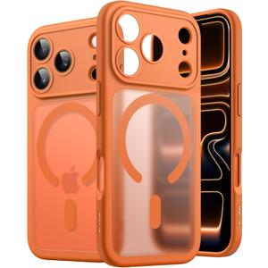 JETech Magnetic Case for iPhone 17 Pro 6.3-Inch Compatible with MagSafe, Camera Lens Full Protection, Translucent Matte Back Slim Minimalist Shockproof Phone Cover (Orange)