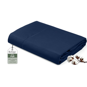 Royale Linens 100% Organic Cotton Full Flat Sheet Only - Super Soft - Percale Top Sheets - Full Flat Sheet Sold Separately - Breathable, Cool & Crisp Lake Blue Sheets Only (81" x 96", Navy Blue)