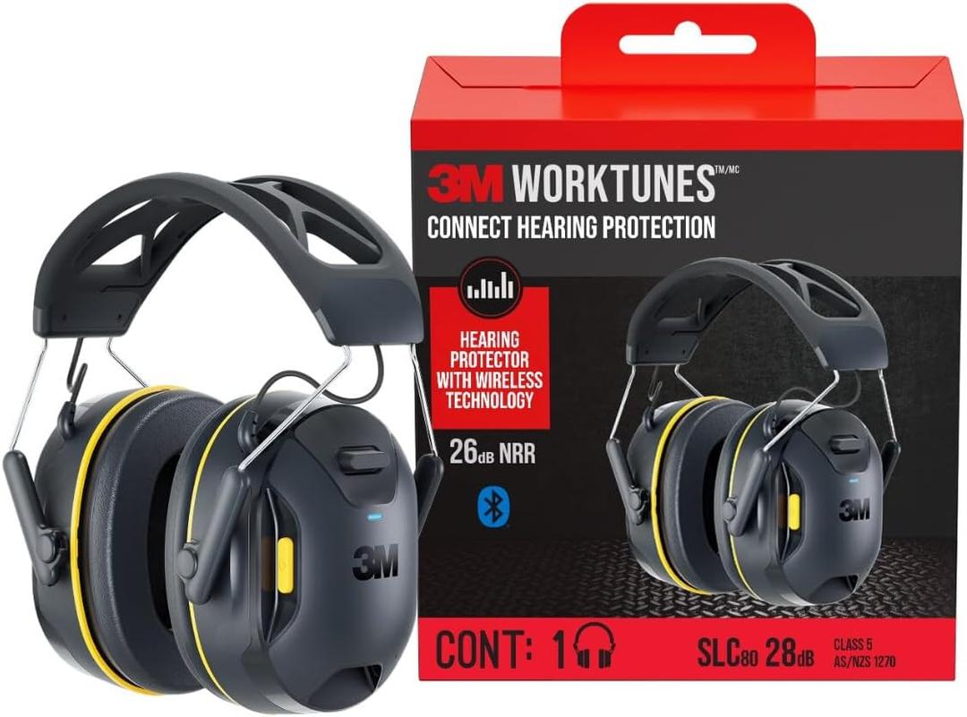 3M WorkTunes Connect Wireless Hearing Protector with Bluetooth Technology, Bluetooth Hearing Protection with a 26 dB Noise Reduction Rating