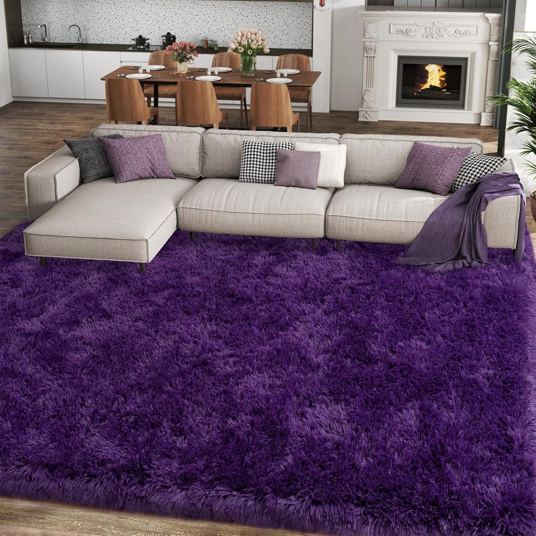 8x10 Large Area Rugs for Living Room, Ultra Soft Purple Big Shag Rug for Bedroom Nursery, Modern Fluffy Plush Carpet for Girls Boys Kids Room Dorm Home Decor, Upgrade Non-Slip