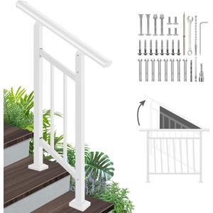 2-Step White Metal Handrail for Outdoor Steps