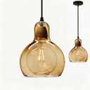 Glass Pendant Light with E26 Base, Adjustable Height, Modern Industrial Hanging Light for Dining Room, Kitchen, Living Room, Bedroom, Café, Amber, Clear, Smoke Gray 3 Color Options (Amber)