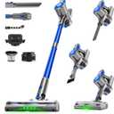 Cordless Vacuum Cleaner for Home, Powerful Stick Vacuum with Rechargeable Battery, Green Light Anti-Tangle Brush, 6-in-1 Lightweight Vacuum for Pet Hair, Carpet, Blue