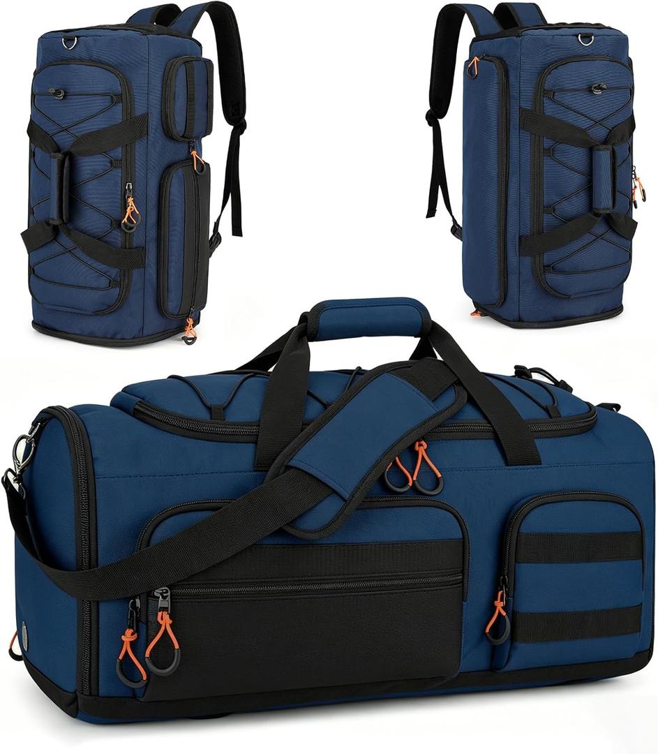 Searock 45L Gym Bag for Men, 3-In-1 Duffle Bag Backpack for Travel, Sports Duffel Bags for Gym Workout, Weekender Overnight Bag with Shoe Compartment, Wet Pocket, Navy Blue