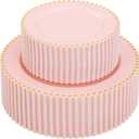 supernal 100pcs Pink Plastic Plates with Gold Beads Plates Disposable Heavy Duty Party Supplies Includes 10.25inch Dinner Plate and 7.5inch Dessert Disposable Plate for Party, Wedding, Bridal Showers