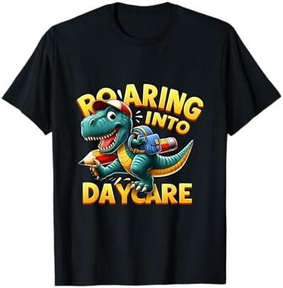 Roaring Into Daycare First Day of Daycare T-Rex Dinosaur T-Shirt Red
