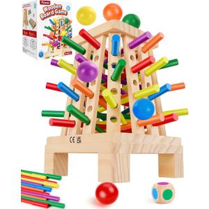 Montessori Wooden Board Game, 36 Colorful Sticks Board Games for Kids 4-6, Fine Motor Skills Toy Math Learning Montessori Toys for 3 4 5 6 Year Olds, Wooden Stick Game Family Games, Gift Boys Girls