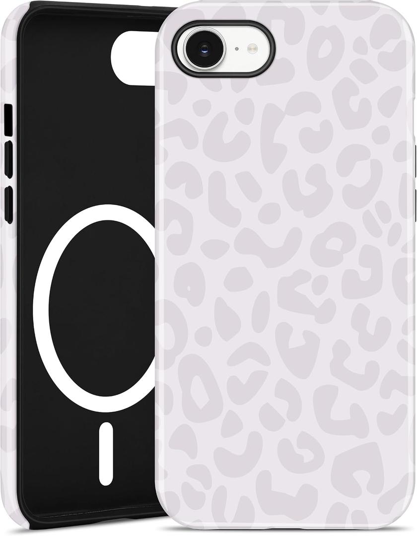 Jusy Compatible with MagSafe Leopard Print Phone Case for iPhone 7/8/SE, Trendy Luxury Magnetic Soft TPU and Hard PC Protective Phone Cover for Women Girls - Gray Leopard