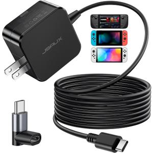 JSAUX 45W USB C Charger for Steam Deck/OLED, 10FT Cable Type C PD 3.0 45 Watt Fast Charging Compatible with Steam Deck, Switch/OLED, iPhone Air/17/16/15, Samsung S25 S24 S23 S22, Pixel, iPad, MacBook