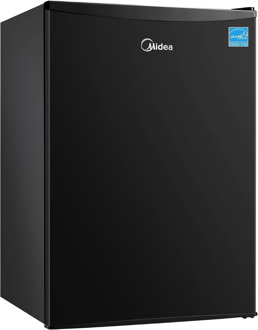 Midea MERM26B0ABB Mini Fridge, 2.7 Cu.ft Energy Star Certified Mini Refrigerator, Adjustable Thermostat, Reversible Door, Low Noise for Dorm, Office, Bedroom, Black, 2.7 Cubic Feet