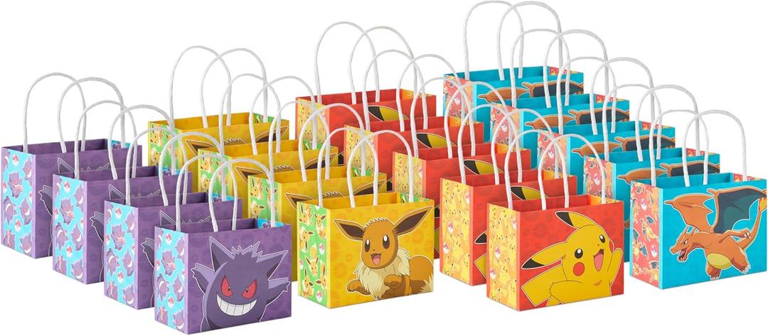 Hallmark Pokmon 4" Mini Gift Bags (18 Bags: Pikachu, Charizard, Gengar, Eevee) for Birthday Party Favors, Gift Cards, Classroom Treats