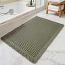 Waffle Bathroom Rugs, Large Non Slip Absorbent Waffle Knit Bath Mat for Shower Floor, Tub and Bathroom Door, Ultra Soft Quick Dry, Olive Green, 24"x36"