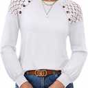 siliteelon Lace Long Sleeve Tops Dress Shirt Womens Crew Neck Loose Dressy Blouse Business Casual Work Summer 2026 White (L)