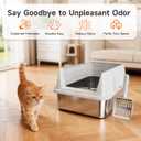 Stainless Steel Cat Litter Box, Odor Free Metal Litter Box with High Sides Lid, Open Top Low Entry Litter Pan Include Scoop Easy Cleaning Anti-Scratch Kitty Cat Box Anti-Urine Leakage, Non-Sticky, Color: Grey M