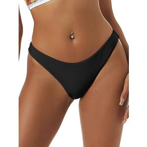 ZAFUL Women's High Cut Plain Bikini Bottom Mid Waist Solid Swimsuit Briefs Cheeky Bathing Suit High Leg Swim Bottoms Black M