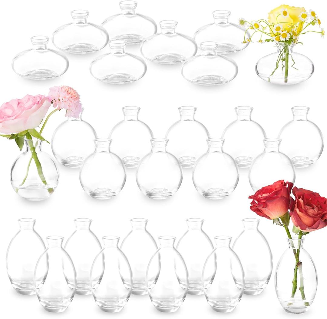 Glass Bud Vase Set of 28 Pcs for Rustic Wedding Centerpieces and Home Decor, Small Glass Vases for Flowers, Mini Bud Vase SetVintage Vases for Centerpieces