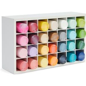 Bright Creations Paint Bottle Organizer with 28 Compartments for Artists Craft Supply Storage, Artwork, Drawing, and Painting (White, 12.5 x 3.5 x 7.4 Inches)