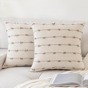 Boho Throw Pillow Covers 16x16 Set of 2 Modern Farmhouse Decorative Cushion Case Tufted Square Pillows Cover Neutral Pillow Cases Accent Pillowcase for Sofa,Couch,Bed,Beige and Khaki