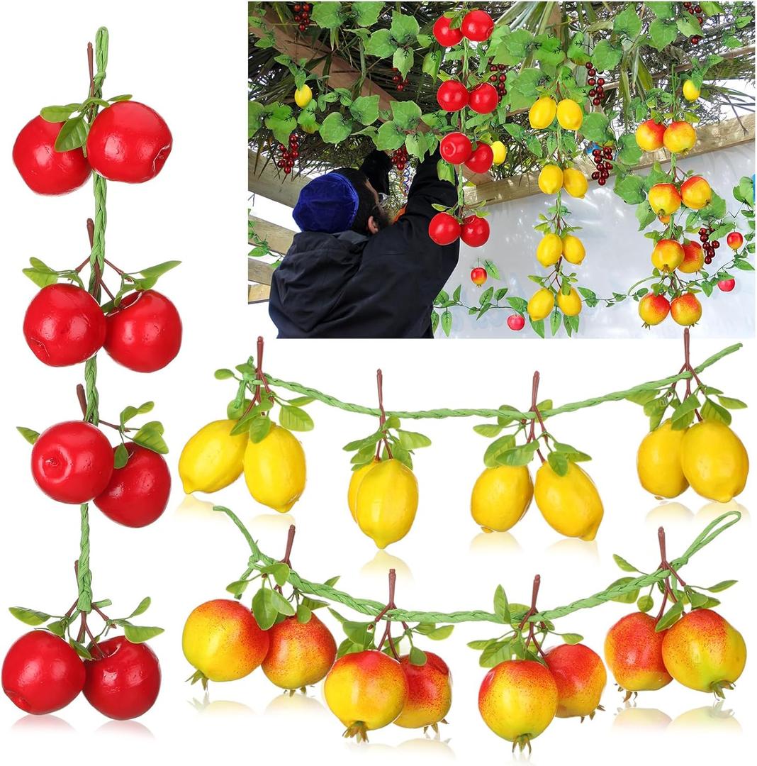 3 Pcs Sukkot Decoration Fruits Hanging Banner Sukkah Decorations Fruit Garland Artificial Pomegranate Apple Etrog Hanging Ornaments for Sukkot Jewish Holiday Indoor Outdoor Party Supplies