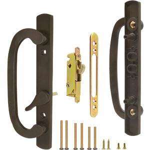 Patio Sliding Glass Door Handle Set with Mortise Lock 45 Keyway, Non-Keyed Offset Position Zinc Diecast I/E Pull Handles, Fits 3-15/16" H.C., 1-3/8" to 2-1/4" Thick Doors, Non-Handed, Black