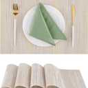 Leetaltree Lightsteel Beige with Yellow Placemats Set of 4 - Heat Resistant Non-Slip Place mats for Dining Table, Washable Durable PVC Vinyl Woven Table Mats (Lightsteel Beige, 4)