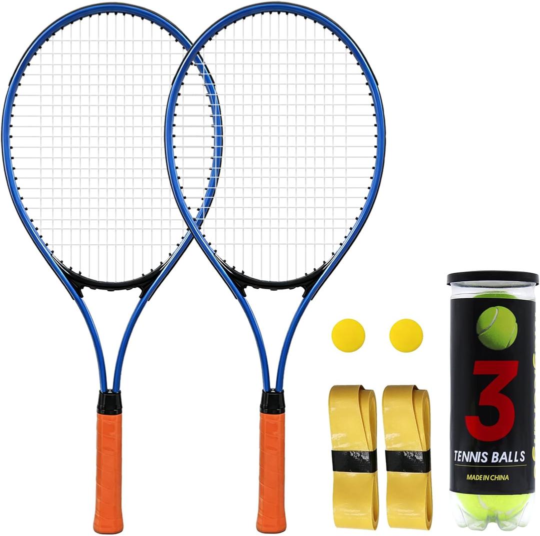 Magicorange Tennis Rackets for Adults 2 Players Recreational Tennis Racquet Set for Beginners and Professional with 4 Tennis Balls, 3 Overgrips, 1 Bag, 27"