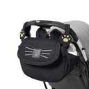 SUNVENO Kitty Stroller Organizer Bag – Universal Baby Stroller Caddy with 2 Cup Holders, Adjustable Straps, Waterproof Oxford, Lightweight Travel Accessory for Strollers, Prams & Pushchairs, Black
