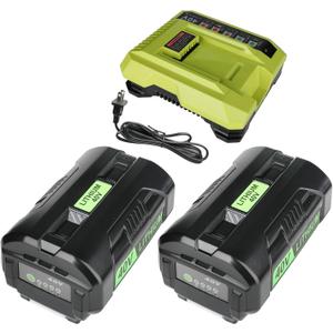 2-Pack 6.0Ah Replacement for Ryobi 40V Battery & OP401 Charger Kit, 40 Volt Lithium Ion Battery Compatible with OP4026 OP40261 OP4050 OP4040 OP40401 OP40601 OP40201 RY40180 