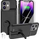 Battery Case for iPhone 14 Pro Max/14 Plus/13 Pro Max/12 Pro Max, Charging Case With Stand 8000mAh Portable Extended Case Cover for iPhone 14 Pro Max, 14Plus, 13/12Pro Max Charging Case (6.7) Black