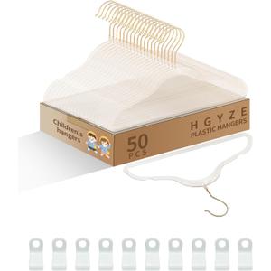 HGYZE Toddler Hangers for Kids Clothes Closet, 50pcs Slim Baby Hangers with 10 Connector Hooks for Infant Coat, Perchas de Plstico for Boy Nursery (Clear Sparkling Hangar with Gold Glitter)