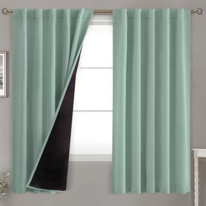 BGment Blackout Curtains with Thermal Insulation Liner Curtains 63 Inches Long, Rod Pocket and Back Tab Double Layer Room Darkening Window Curtain for Bedroom(42 x 63 Inch, 2 Panels, Frosty Green)