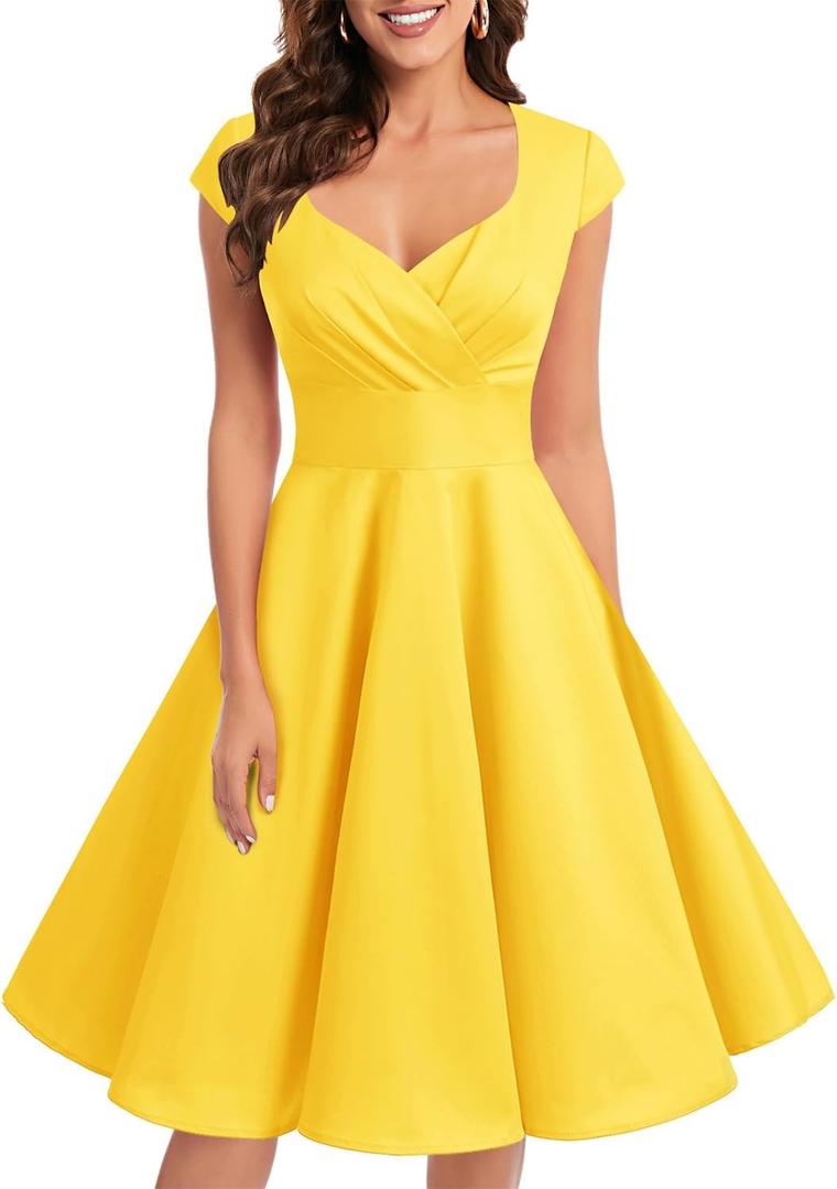 Bbonlinedress Women Short 1950s Retro Vintage Cocktail Party Swing Dresses (X-Large, Yellow) Bbonlinedress Women Short 1950s Retro Vintage Cocktail Party Swing Dresses (X-Large, Yellow)