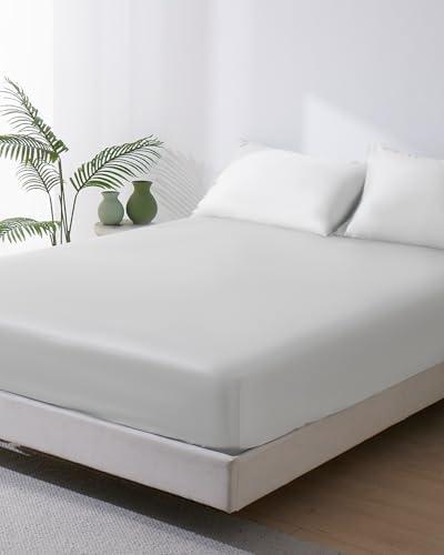 ZonLi Cooling Fitted Sheets,100% Rayon Derived from Bamboo Cooling Fitted Sheet Queen Size for Hot Sleeper, Deep Pocket Up to 20", Soft Bed Sheets, Hotel Silky Bedding Set, Snow White