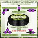 Tondiamo 1000' 5/8 Inch Drip Tape Irrigation Tubing Kit 8 Mil 6" Spacing Garden Hose Watering Tube Line Automatic Equipment for Garden Irrigation System Farms, Landscape, Lawn
