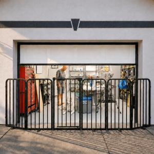 Freestanding Foldable Dog Gate with Door, 30" Tall, Up to 106" Wide