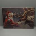 DOARTDO Santa Claus Wall Art Christmas Canvas Painting Vintage Santa Claus with Reindeer Pictures Print Winter Artwork Living Room Office Decor Frame (16.00" x 24.00") (Red)