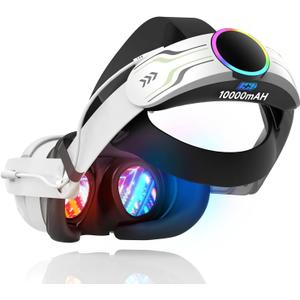 RGB Head Strap with Battery for Meta/Oculus Quest 3/Quest 3S, 10000mAh Battery Pack for Extended 8H of Playtime, Fast Charging VR Power, Adjustable Elite Strap Enhanced Support and Balance in VR
