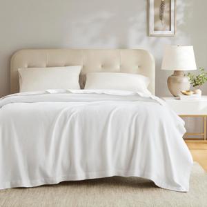 Madison Park 100% Egyptian Cotton Lightweight Summer Blanket, Breathable Waffle Knit Design, Soft Cozy All-Season Throw for Bed, Couch or Sofa, White King Size (108"x90")