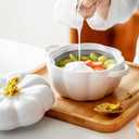 Dutch Oven Pot with Lid, Pumpkin Pottery Dessert Saucepan, Mini Baking Dish Cute Pumpkin Bowl, Covered Dutch Oven Ceramic Stockpot, White