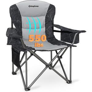 KingCamp Oversized Camping Chair with Adjustable Lumbar Support, 550lbs Heavy Duty Padded Folding Lawn Chair for Adults, Outdoor Armchair with Cooler Bag, Cup Holder & Side Pocket for Fishing, Travel
