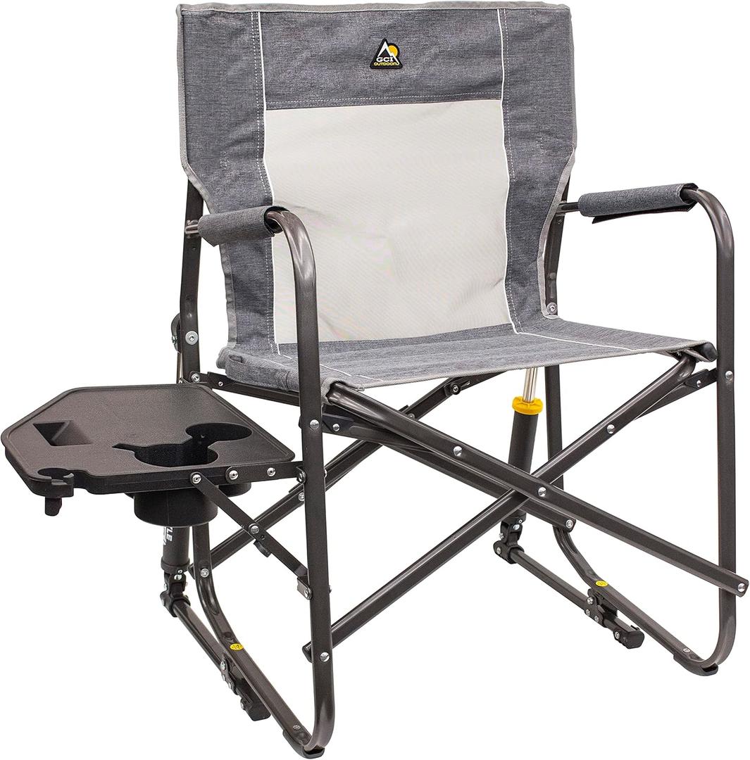 GCI Outdoor Freestyle Rocker Portable Folding Rocking Chair, Outdoor Camping Chair with Side Table (Heathered Pewter)